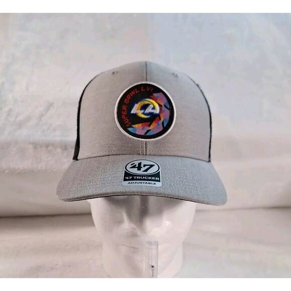 LOS ANGELES RAMS New SuperBowl LVI Adjustable 47 Trucker Hat Cap Grey Black - Picture 1 of 6
